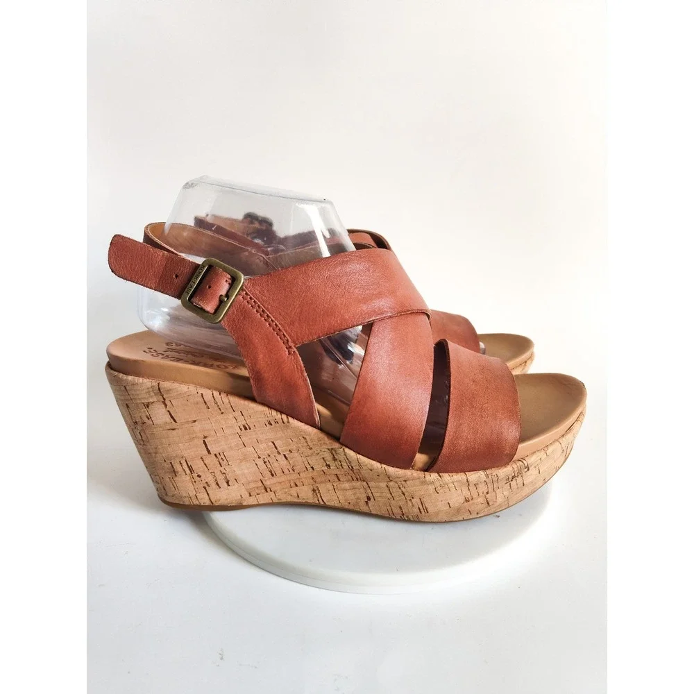 Kork-Ease‎ Wedge Sandals 10 Strappy Leather Cork Platform Ashcroft Boho Summer